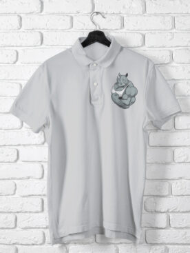 Gray Melange Angry Rhino Polo T-Shirt For Men