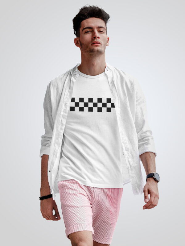 Black & White Square Pattern Men's White T-Shirt