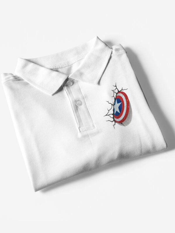 White Captain Marvel Shield Polo T-Shirt For Men