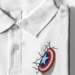 White Captain Marvel Shield Polo T-Shirt For Men