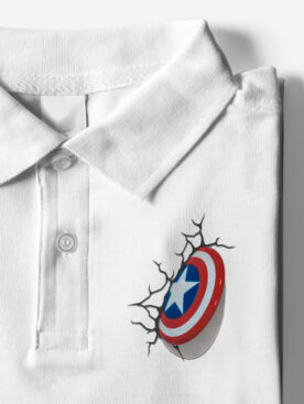 White Captain Marvel Shield Polo T-Shirt For Men