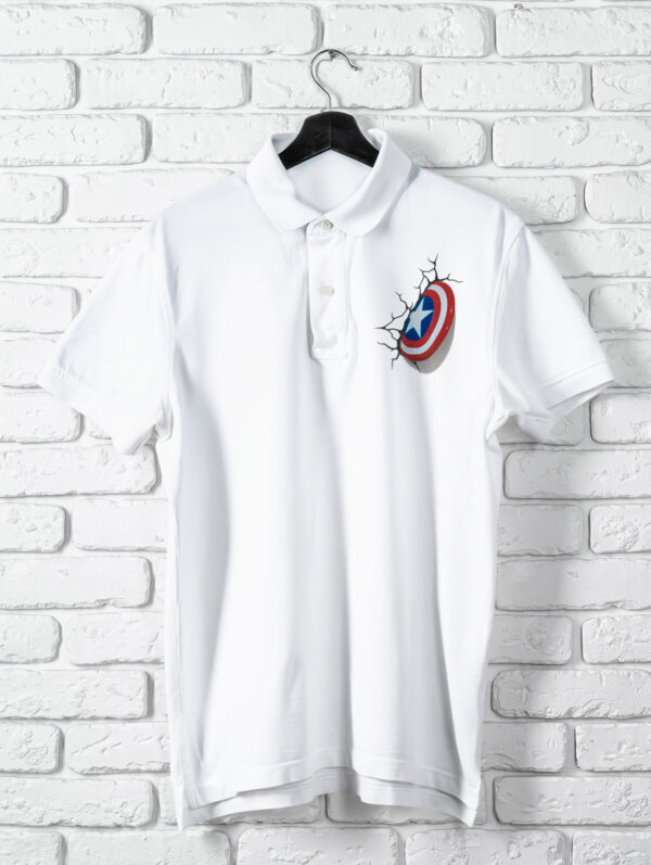 White Captain Marvel Shield Polo T-Shirt For Men