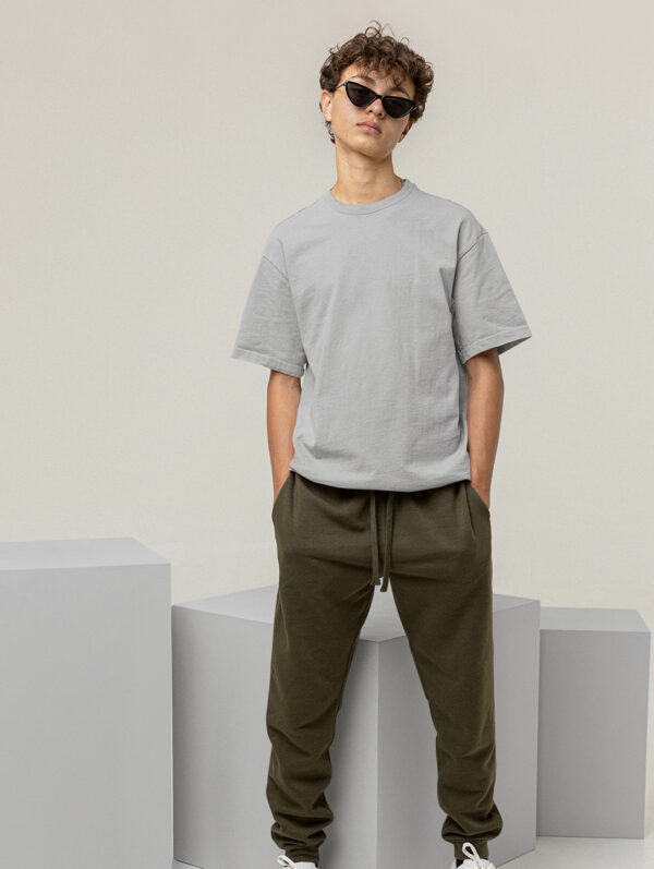 Grey Melange Oversized Plain T-Shirt For Men