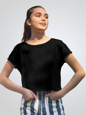 Plane Black Crop T shirt