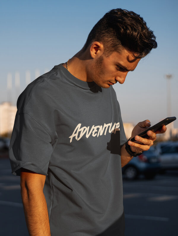 Adventure Oversized Steel Grey T-Shirt For Men