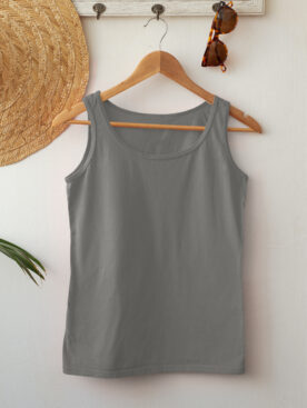 Plain Charcoal Melange Tank Top For Women