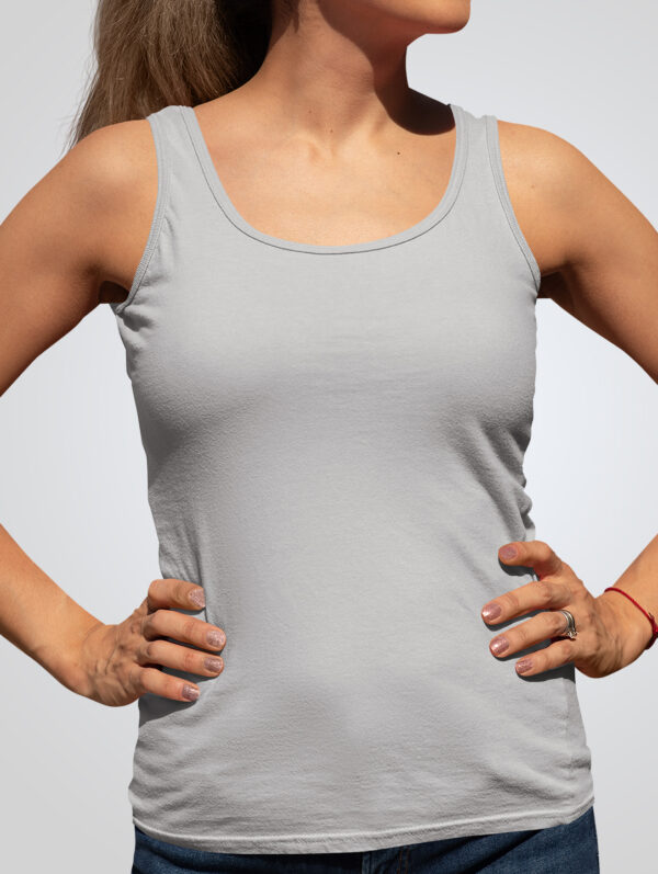 Plain Gray Melange Tank Top For Women