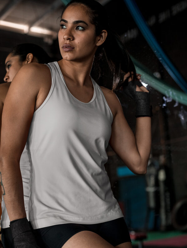 Plain Gray Melange Tank Top For Women