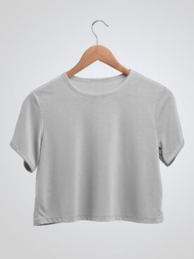 Plain Grey Melange Crop Top T-Shirt