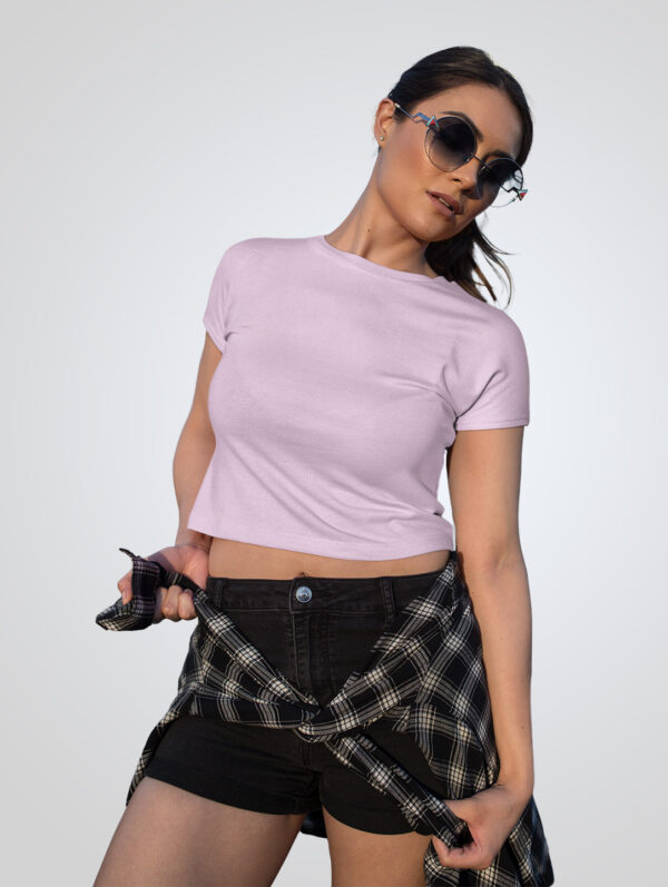 Plain Light Pink Crop Top T-Shirt