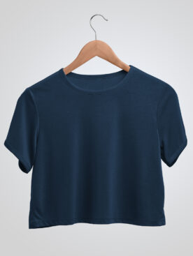 Plain Navy Blue Crop Top T-Shirt