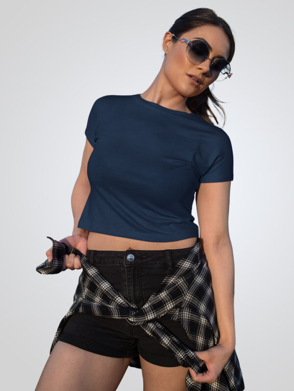 Plain Navy Blue Crop Top T-Shirt