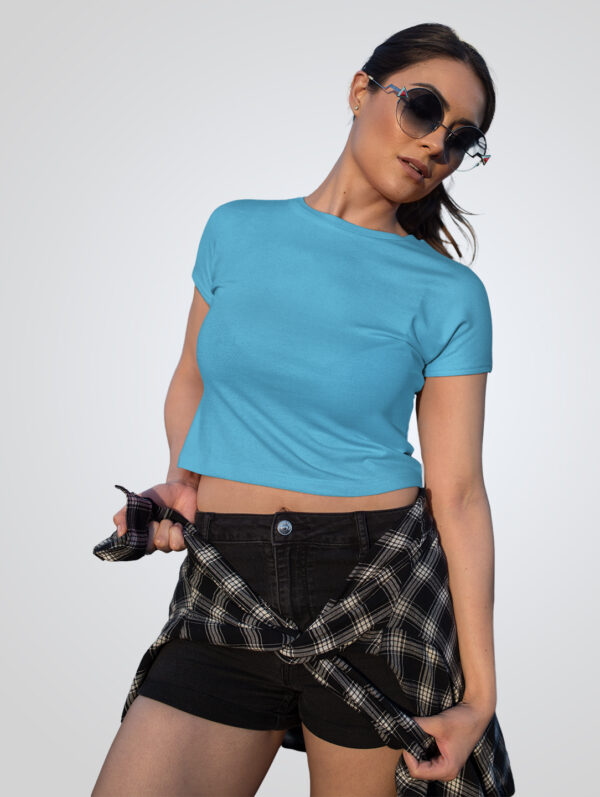 Plain Sky Blue Crop Top T-Shirt