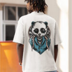 Men White Printed Round Neck Drop-Shoulder Sleeves Cotton Loose T-shirt