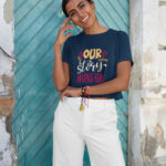 Navy Blue Crop Top T-Shirt Our Story Begins Here