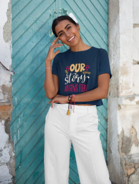 Navy Blue Crop Top T-Shirt Our Story Begins Here