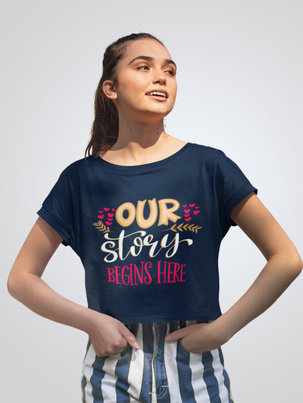 Navy Blue Crop Top T-Shirt Our Story Begins Here