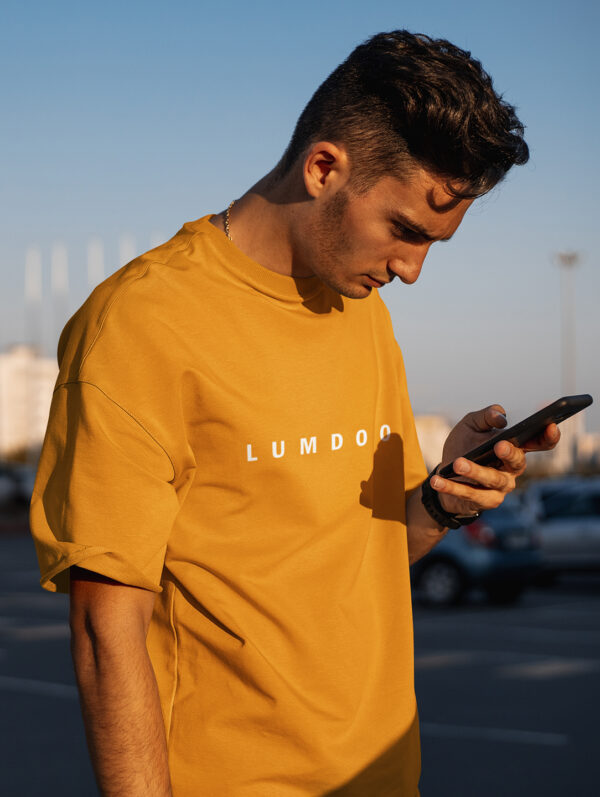 Lumdoom QR Code Oversized Mustard Yellow T-Shirt For Men